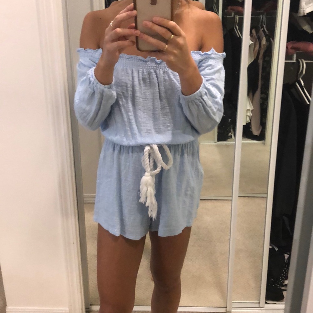 Blue off shoulder romper - Picture 1 of 1